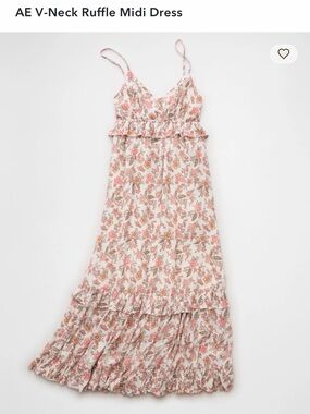 American Eagle Outfitters Floral Ruffle V-Neck Midi Dress - Pink & Cream